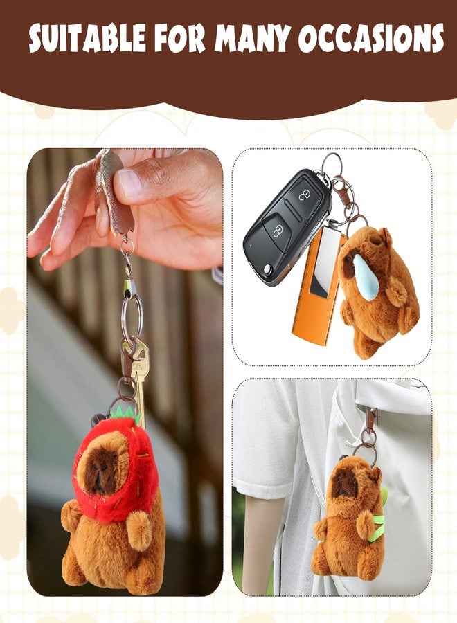 ROBOHOOK Cute Keychain 3Pcs Capybara Keychain Cute Plush Capybara Peluche for Party Backpack Birthday Gifts (Turtle Bag Strawberry Hat Snot Style) - Image 3
